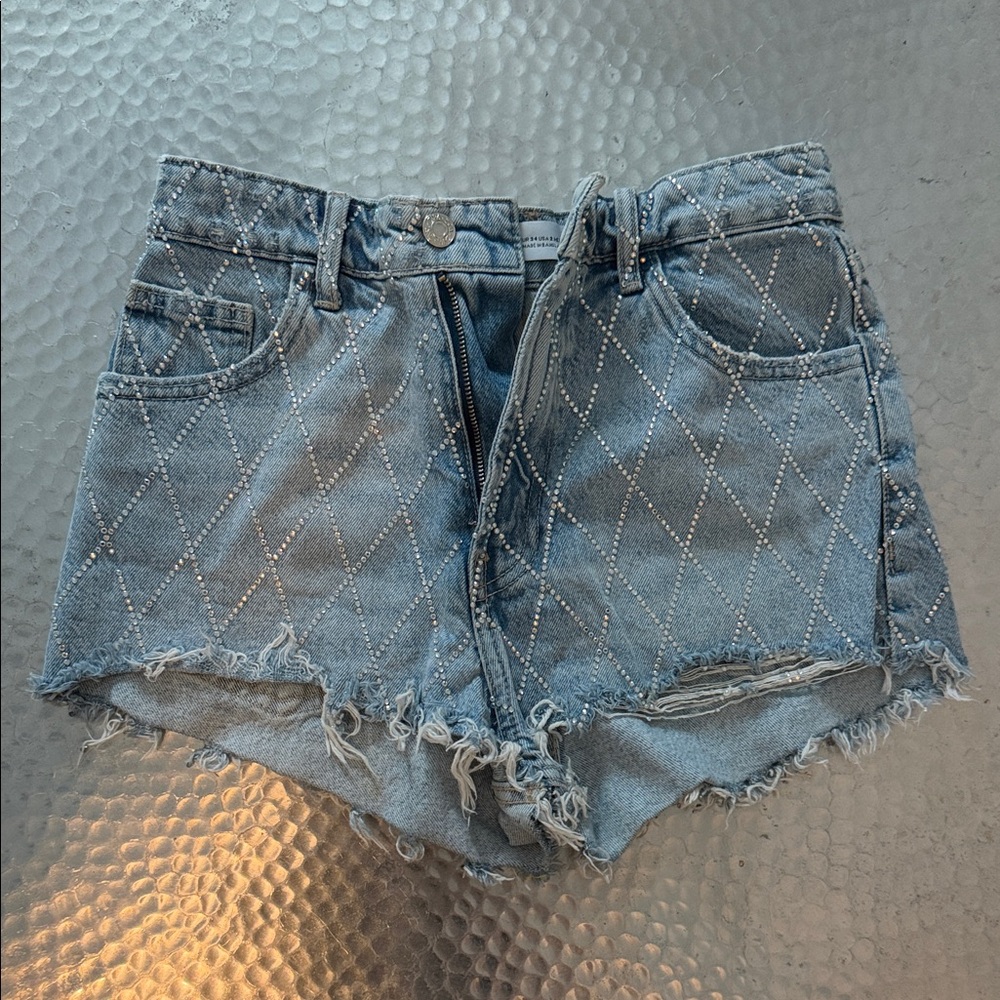 Zara Blue Studded Jean Shorts